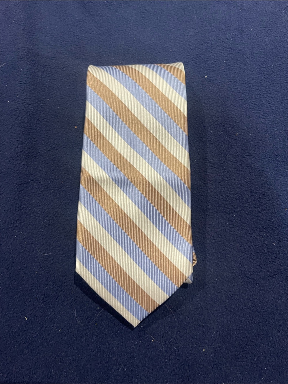 Paul Fredrick Blue, Beige & White Diagonal Stripe Tie